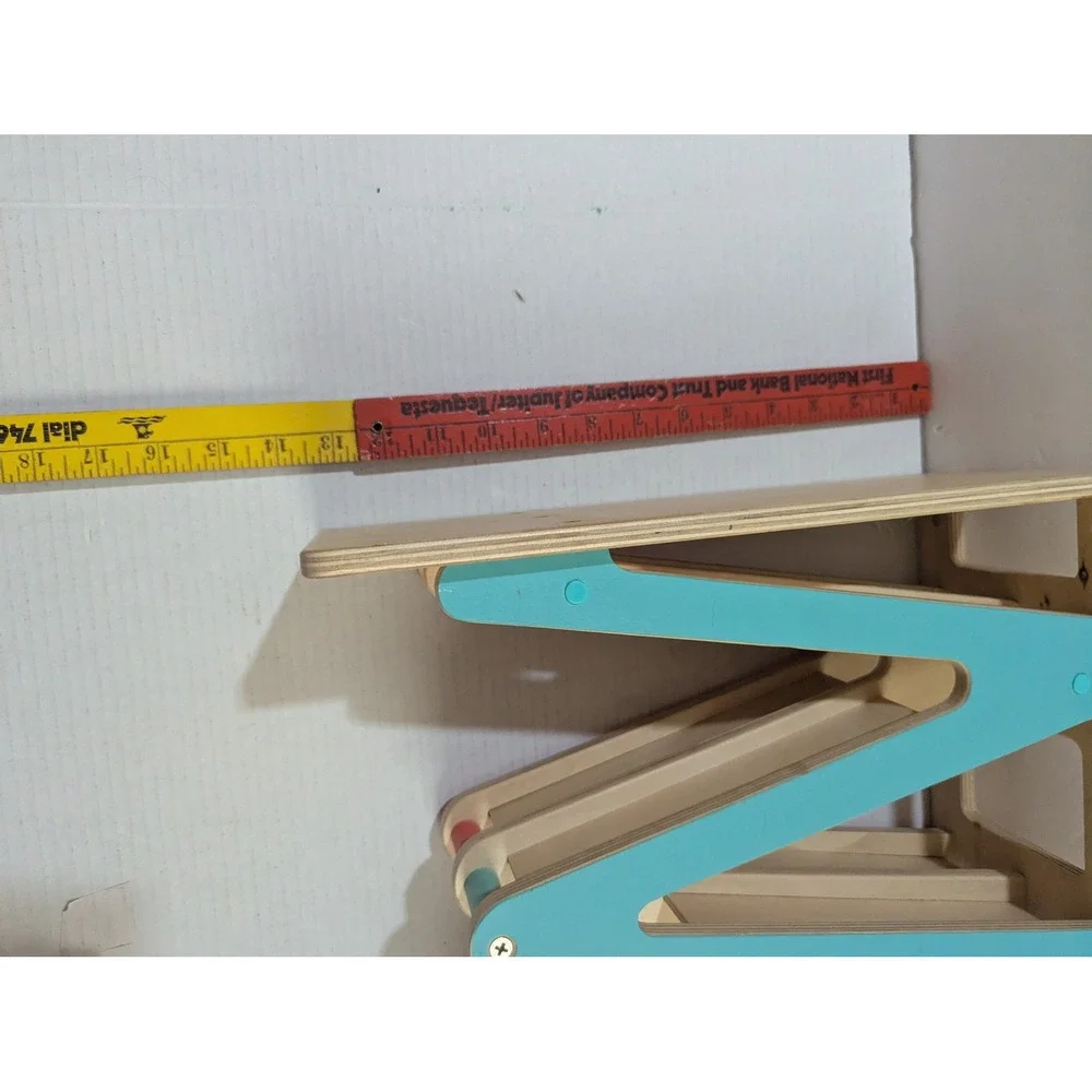 Lovevery Wooden Race Track Zig-Zag Car Ramp Toddler Toy with 2 Cars Teal Natural
